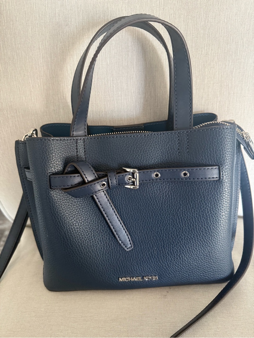Michael Kors Navy Pebbled Leather Satchel